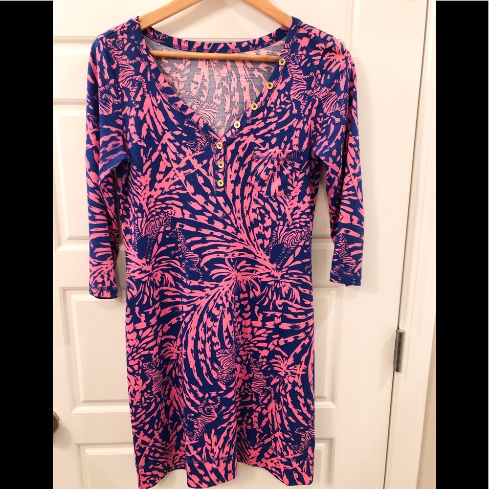 Lily Pulitzer Blue and Pink Safari Print Dress